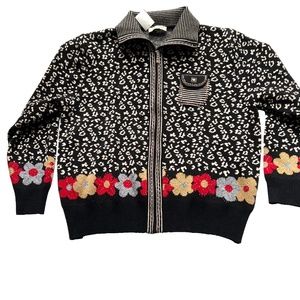 Taf Plus Sweater Cardigan Black Crystals Zip Up Germany Size 10 Wool Blend